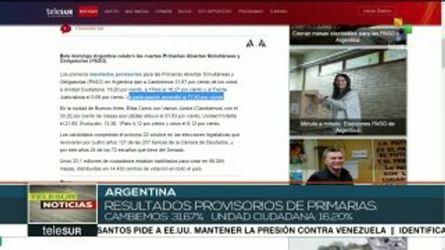 Dan a conocer primeros resultados de comicios primarios en Argentina