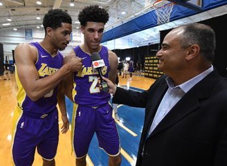 Fellow Lakers rookie hijacks Lonzo Ball interview to talk shoes