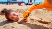 TRAPPED IN SAND! Digging Playtime on the Beach-Construction Trucks for Kids