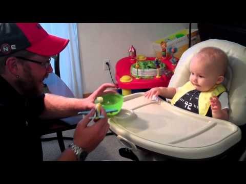 Little Boy Loves His Airplane Spoon