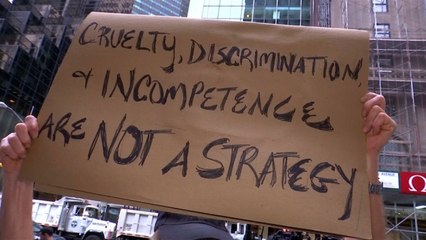 Hundreds protest in front of Trump Tower ahead of president's visit