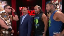 The Hardy Boyz, Kurt Angle, The Miz, Curtis Axel, Bo Dallas, Maryse Backstage Raw 08.14.2017