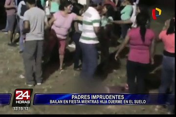 Tingo María: niña duerme en el piso mientras padres bailan en fiesta patronal