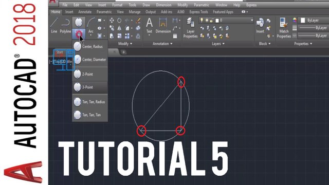 Autocad 2018 circle command tutorial - how to draw a circle in autocad 2018
