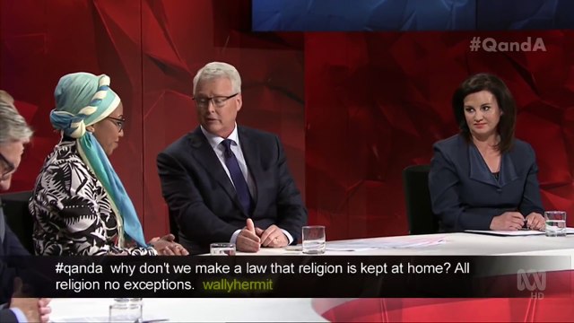 ABC Q&A. Jacqui Lambie Heads Off UN Muslim Youth Without Borders Founder. (Sharia Law)