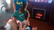 House wrestling. Little boy vs big sister