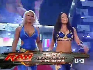 2007 07 23 RAW Mickie James & Maria vs Melina & Beth Phoenix Santino Marella on Commentary