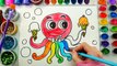 How to Draw and Color Cute Baby Octopus Coloring for Kids with Hand Watercolor Painting Ho
