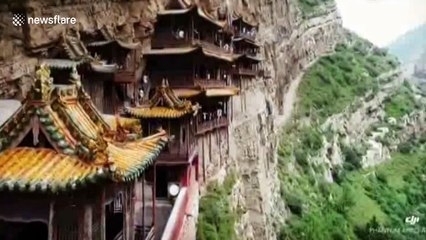Drone films ancient 'hanging temple' in China