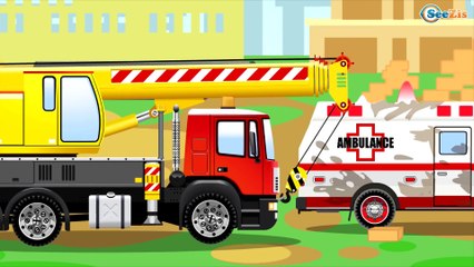 Learn White Ambulance with Vehicles KIDS Animation Cartoon Compilation - Cars & Trucks for Children