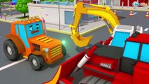 Cars Video for Kids & Children Bulldozer w Excavator Big Trucks 3D Animation Cars & Trucks Stories