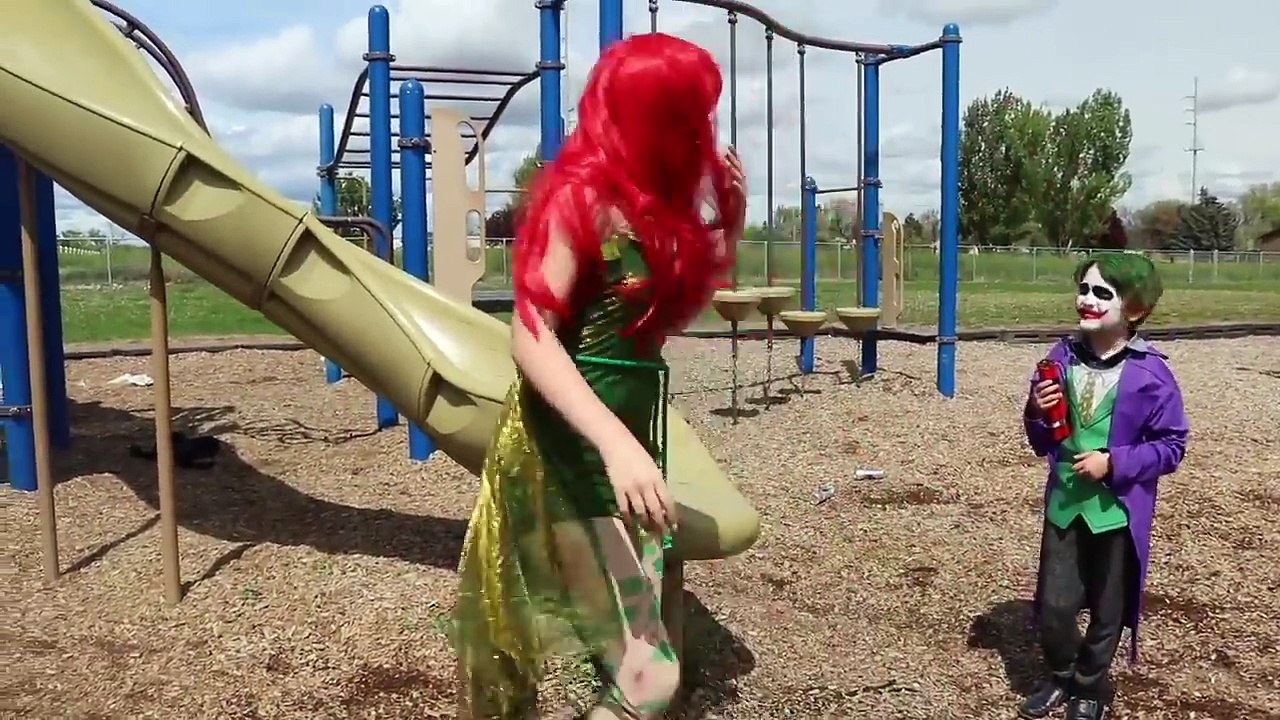 Frozen Elsa vs Poison Ivy vs Joker vs Catwoman vs Venom Captain America Real Life Superher