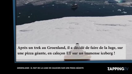 Groenland : Un homme fait de la luge sur une pizza géante en caleçon ! (vidéo)
