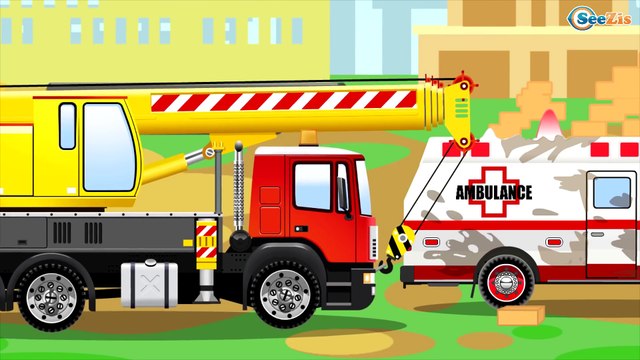 Learn White Ambulance with Vehicles KIDS Animation Cartoon Compilation - Cars & Trucks for Children