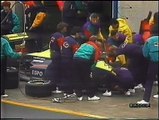 Gran Premio del Canada 1990: Sosta di A. Suzuki dopo il contatto con Capelli e pit di Berger e Patrese