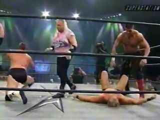 BRAD & STEVE ARMSTRONG OUTNUMBERED & SQUASHED BY HUGH MORRUS, JERRY FLYNN & BRIAN KNOBS