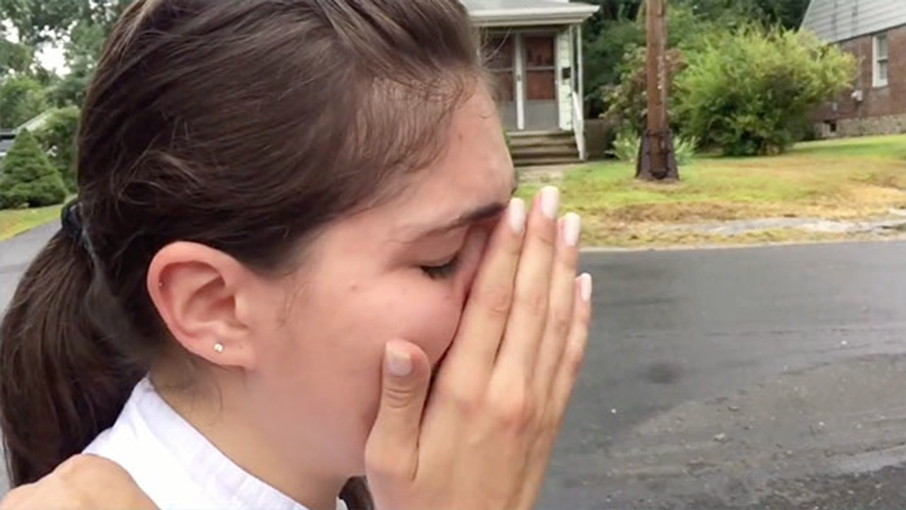 Momma Can't Keep Back Tears As Daughter Goes To First Day Of School