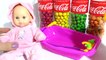 Baby Doll Bath Time Learn Colors with M&Ms Coca Cola Bottle Finger Family Song Nursery Rhymes