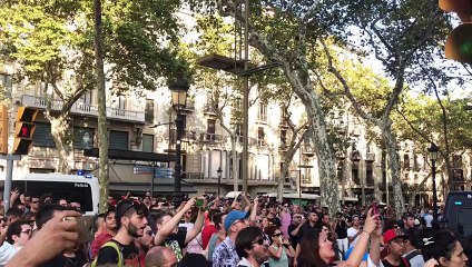 VilaWeb. Barcelona. Racists group stopped by Catalan citizens at La Rambla Barcelona