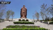 Drone buzzes over worlds tallest Confucius statue in China