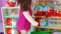 Baby doll mart register Kinder joy surprise eggs and Refrigerator toys play 아기인형 마트 계산대 서프라이즈 에그 장난감-HOpFLoEZHTI