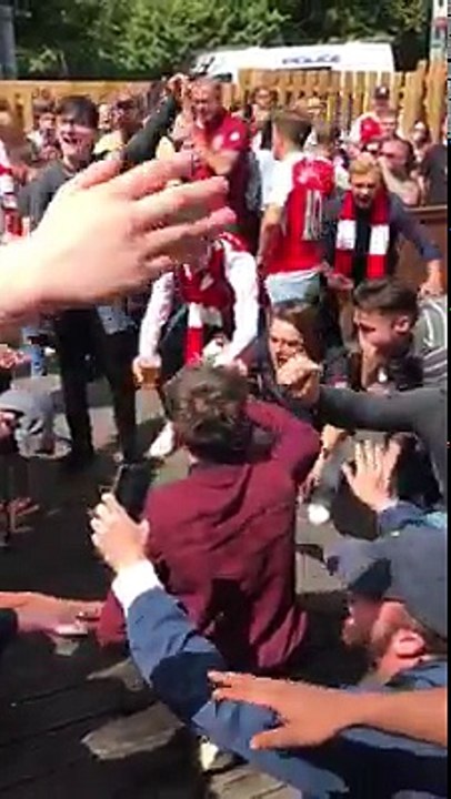 Arsenal fans before victory over Chelsea on Sunday. "We won the league at shite hart lane!"