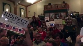 Crowd chanting at Congressman McClintocks Town Hall Meeting in Sonora