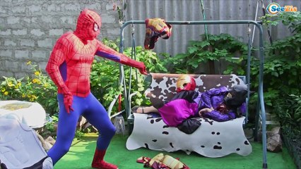 Joker little Baby playing toys Spiderman and Elsa Funny video Super Hero for kids