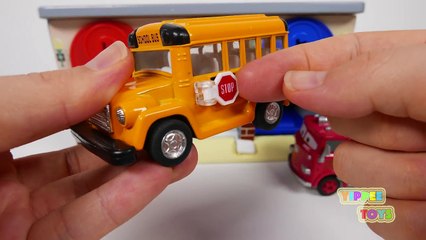 School Bus Fire Truck Mail Truck Garage Parking Playset for Kids Learn Colors for Children-GV2xCseRRZU