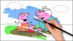 Peppa Pig and Family Jumping On The Muddy Puddles Coloring Book Pages Kids Learning Fun Ar