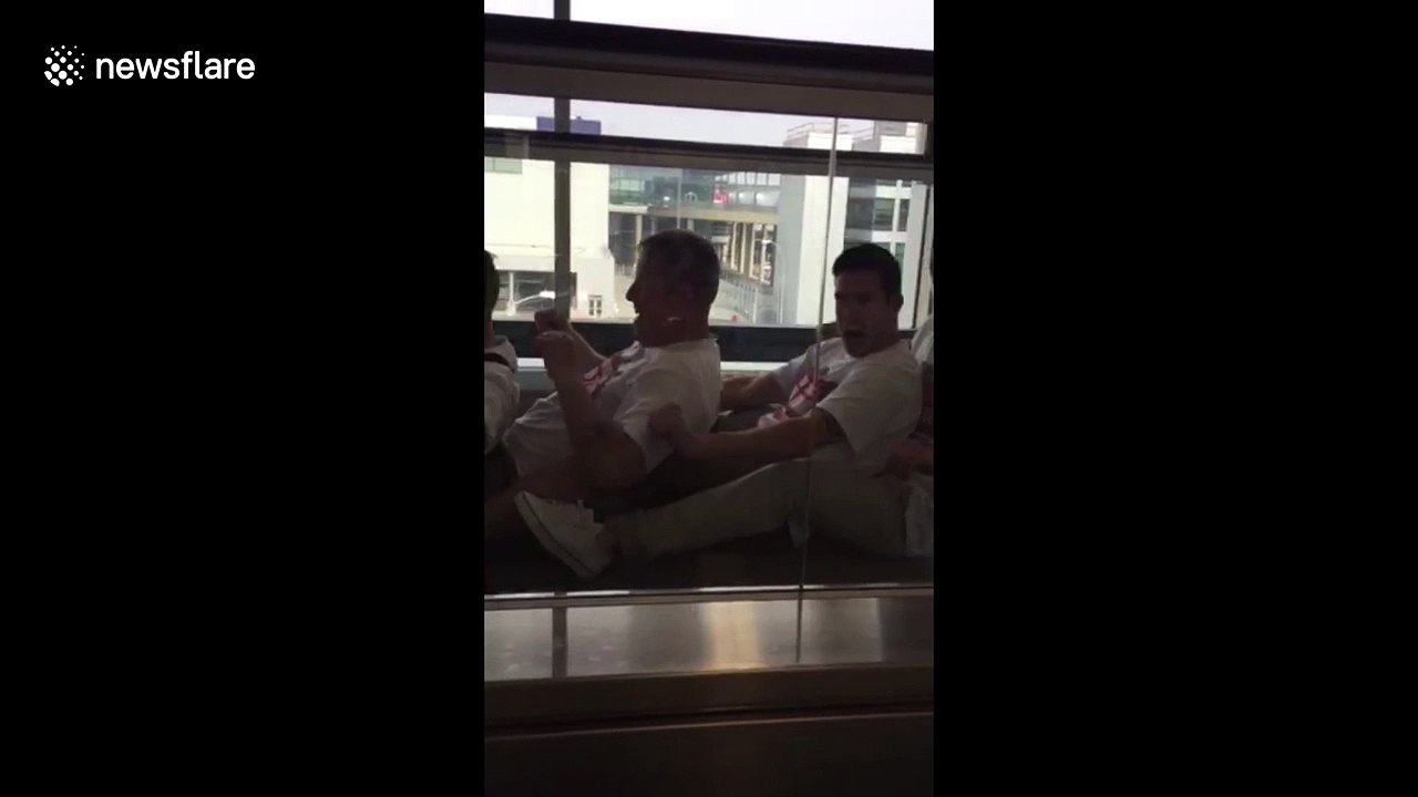 Stag party rowing through airport