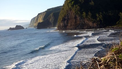 Hawaiian Black Sand Beach just after Sunrise
