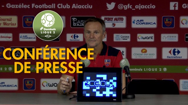 Conférence de presse Gazélec FC Ajaccio - Quevilly-Rouen Métropole (1-0) : Albert CARTIER (GFCA) - Emmanuel DA COSTA (QRM) - 2017/2018