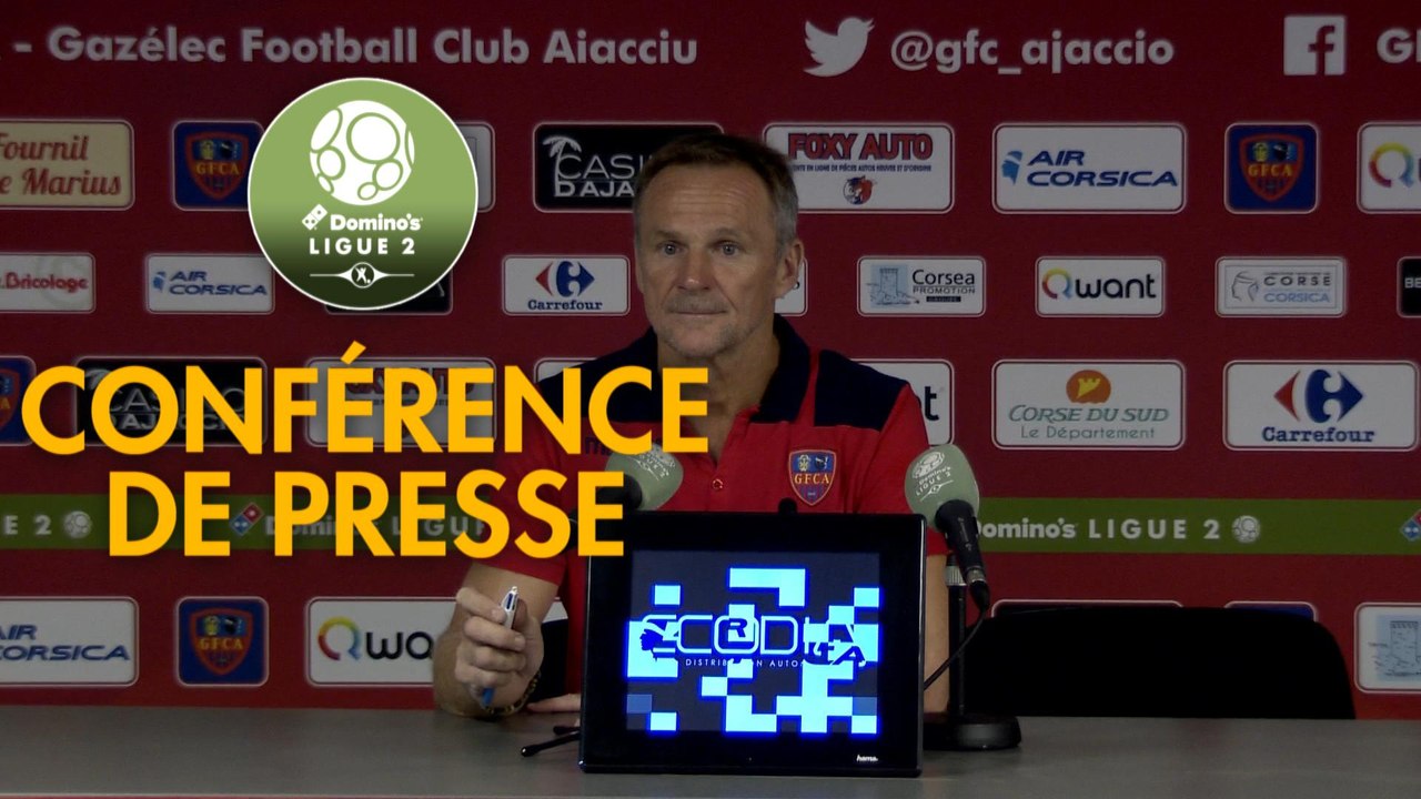 Conférence de presse Gazélec FC Ajaccio - Quevilly-Rouen Métropole (1-0) : Albert CARTIER (GFCA) - Emmanuel DA COSTA (QRM) - 2017/2018