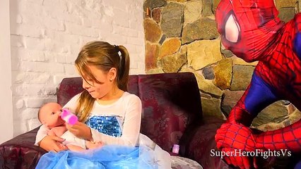 Elsa Frozen Baby with Poop Princess Spiderman Super Hero In Real Life