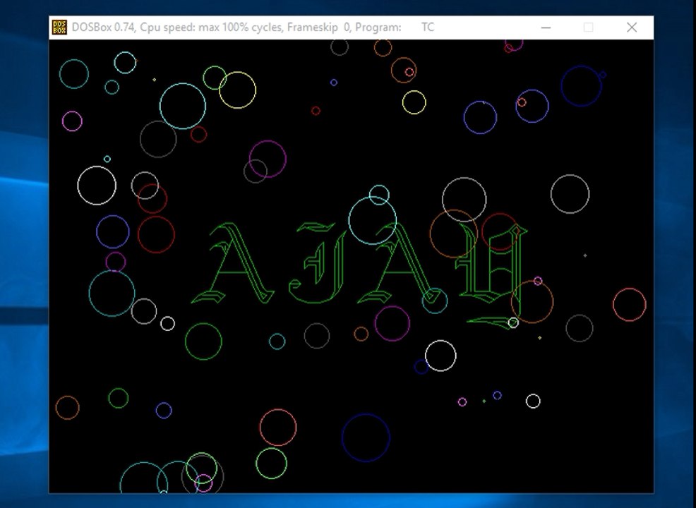 computer graphics program to show randomly colorful circle with text in c.