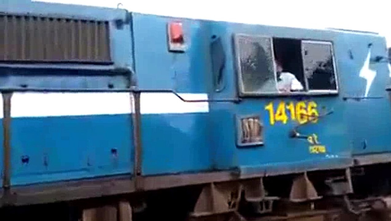 Train is running over water, floods, look how