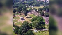 An aerial view shows how 40,000 anti-fascist protesters in boston