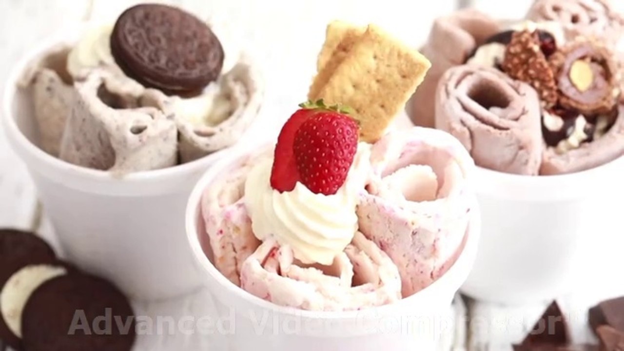 Homemade Rolled Ice Cream with Only 2 Ingredients + Nutella, Oreo & Strawberry Cheesecake Flavors!!