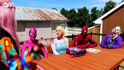 Spiderman & Frozen Elsa BALD PRINCESS! OH NO! Anna Pink Spidergirl Joker Superhero Fun in Real Life!-VRmETLN0EyA