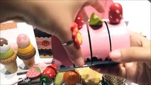 Toy cutting velcro cakes strawberry chocolate custard vanilla fruit cake sponge cake