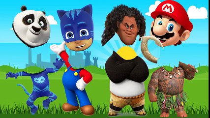 Wrong Heads Pj Masks, Maui Moana, Kungfu Panda, Mario Finger Family Songs Learn Colors for Kids