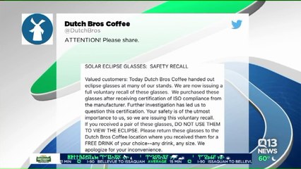 Coffee Shop Recalls Solar Eclipse Glasses