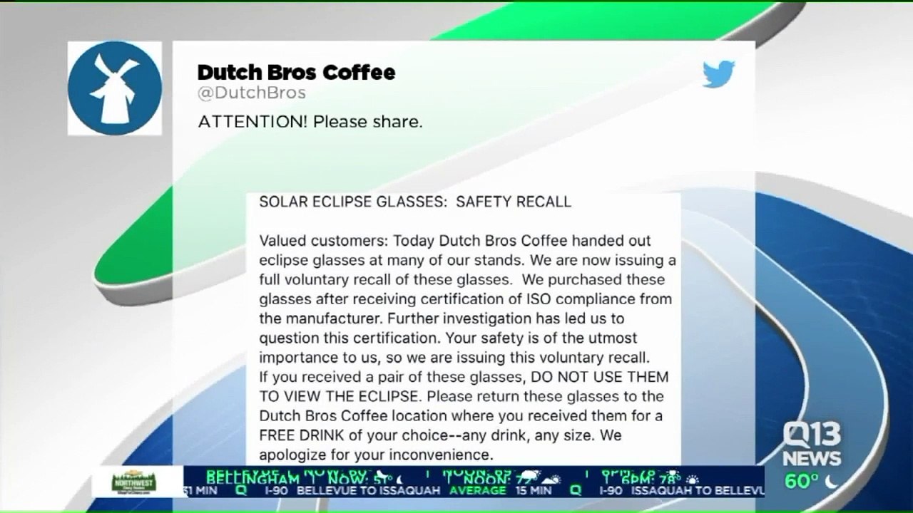 Coffee Shop Recalls Solar Eclipse Glasses