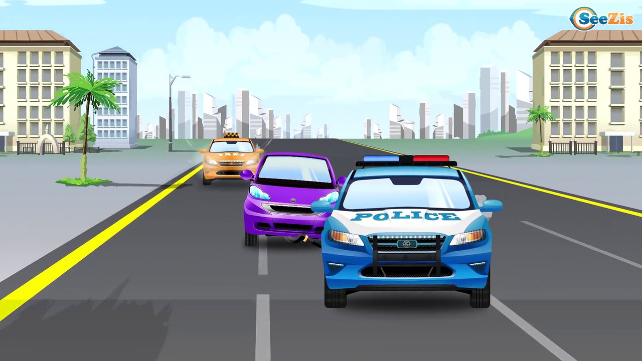 The Cop Cars and The Little Pink Car in Trucks City with Police Car and Taxi Cartoon for kids