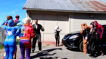 Frozen Elsa & Spiderman ROB A BANK?! w/ Joker Princess Anna Police Maleficent Catwoman Sup