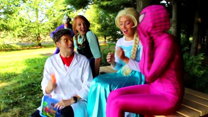 Frozen Elsa Becomes GOLD BLUE GREEN SPIDERELSA! w/ Spiderman Joker Maleficent Spidergirl S