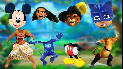Wrong Head PJ Mask Catboy, Moana, Mickey Mouse, Puss in Bots Finger Family Songs Learn Colors Funny