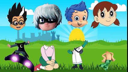 Wrong Heads PJ Mask Romeo, Lunar Girls, Shizuka Doraemon, Gil Bubble Gumppies Finger Family Songs
