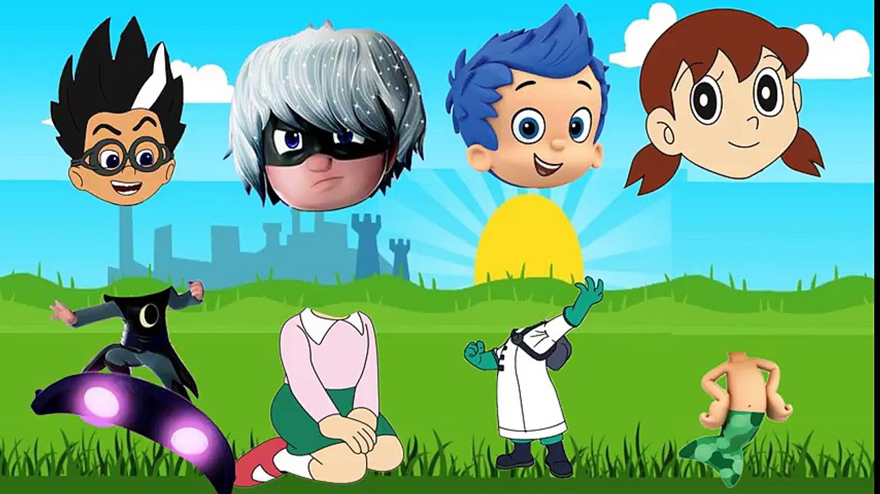 Wrong Heads PJ Mask Romeo, Lunar Girls, Shizuka Doraemon, Gil Bubble Gumppies Finger Family Songs